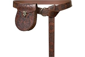 HiiFeuer Ceinture médiévale avec anneau torique en relief nordique, ceinture vintage en cuir synthétique et poche latérale pour LARP