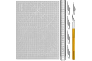 Schneidematte Set, AMONENZ Grau Schnittfeste Unterlage, mit Schnitzmesser und Stahllineal, Schneidunterlage DIN A4, Gute Erholungsleistung, für Handrückenbretter, Mauspads, Schreiben