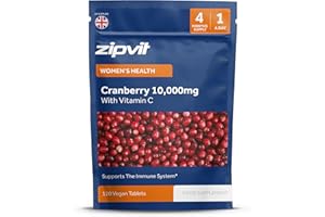 Zipvit Cranberry Tablets 10,000mg with Vitamin C, High Strength Cranberry Extract, 120 Vegan Tablets for Immune Support, 4 Month Supply, Supplement for Men & Women