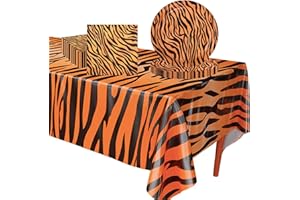 POPOYU 37 Stück Tigerdruck Geschirrset,Tierdruck Party Pappteller 22,9 cm Servietten Tischdecke Dschungel Safari Partygeschirr Set für Babyparty Geburtstag Party Tier Thema PartyZubehör