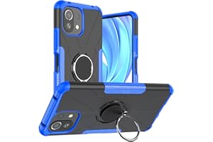 LiuShan Compatible con Xiaomi Mi 11 Lite Funda,Shockproof Carcasa con 360 Grados Giratorio Anillo Kickstand Hard PC y Silicona TPU Hybrid Armor para Xiaomi Mi 11 Lite (4G/5G Cuota) Smartphone,Azul