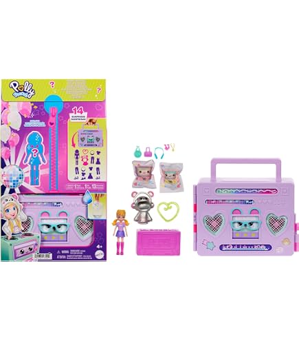 Polly Pocket Coffret Closet Safari – 4 Poupées 7,6 Cm, 3 Animaux, 50 Accessoires – étui De Rangement – Dès 4 Ans