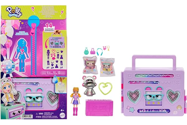 Polly Pocket Color Reveal Disco Coffret jouet à emporter avec poupée sweat à capuche de 7,6 cm, 16 accessoires et révélation surprise dans l’eau, HRD65