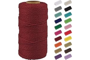 Uiopa Macrame Corde 2mm x 100m, Naturel Fil Macramé Fil de Coton Ficelle Corde, DIY Cordelette pour Tressée, Tapisserie de Plante, Tenture Murale, Cadeau Décoration, Emballage (Vin Rouge)