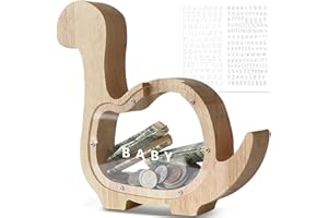 DBPBToU Skarbonka Drewniany Dinozaur, Skarbonka Świnka Niestandardowa dla Dzieci, Skarbonka Przezroczysta, Kreatywny Prezent Urodzinowy/Dekoracja Wnętrza/Pamiątka (Langhalsiger Drache)