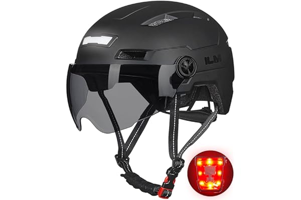 ILM Casque Velo VTT Homme Femme-Casque de Velo Adulte Visiere avec Lumière LED Avant et Arrière Rechargeables par USB