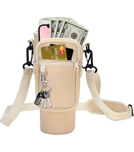 BOGI Neoprene Water Bottle Carrier Bag With Phone Pocket For Stanley Cup, Holder With Adjustable Shoulder Strap, Pouch Bag For Hiking, Camping, Sports, Gym