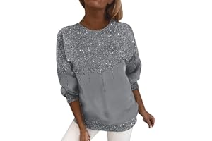 Cocila Tops for Women UK Womens Sparkly Sequin Long Sleeve Asymmetrical Festival Party Tops Elegant Casual V/O Neck Shirts Pullover Loose Tunic Tops Ladies Glitter Shimmer Blouse Sale Clearance