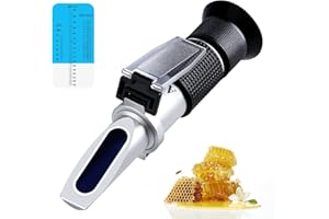 LEERCHUNAG Refraktometer Honig, Brix Refraktometer, LEERCHUANG Honigtester mit dreifacher Skala (Wassergehalt: 12-27%, Brix: 58-92%, Be': 38-43), Hand Refraktometer für Honig, Ahornsirup, Melasse und Imkerei