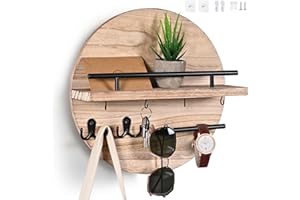 DXIUNOVE Portachiavi Muro,Legno Porta Chiavi Da Muro Per Casa,Portachiavi Da Parete Stile Rustico,Orbicolare Portachiavi Casaadatto Per Camere Da Letto, Corridoi, Cucine E Uffici (naturale)