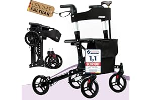 ‎FRIPAC-MEDIS FRIPAC – Rollator faltbar und leicht mit Sitz – geeignet für Wohnung & Outdoor - Leichtgewichtrollator mit stabiler Aluminium-Konstruktion – sichere Gehhilfe für Senioren (Schwarz)