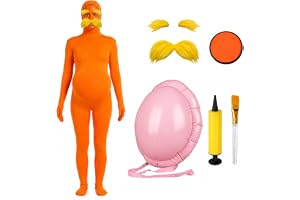 MRRTIME Orange jumpsuit, halloween-kostym med uppblåsbar mage gul nära, ögonbryn och ansiktsmärke, kostym med uppblåsbara bel
