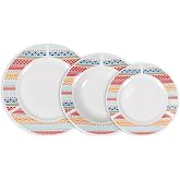 La Mediterr&aacute;nea Complete 18 Piece Tempered Glass Dinnerware Set, Includes 6 Dinner Plates, 6 Soup Plates and 6 Dessert Plates