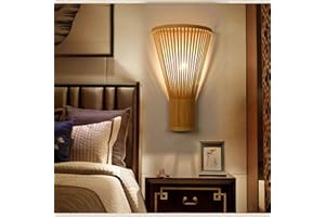 LANMOU Applique Murale Bambou Osier Lampe Murale Rotin Ventilateur Abat-Jour Lampe de Mur Moderne Classique E27 Luminaire Murale Chambre Décoration pour Intérieur Salon Couloir (Pas D'ampoule)