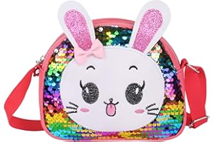 MOORLE Mädchen Umhängetasche Handtaschen, Niedlicher Hase CrossBody Bag Glitzer Pailletten Mini Prinzessin Taschen für Geschenk 2-10 Jahre Mädchen