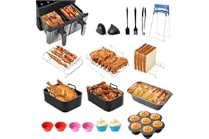 GEYUEYA HOME Accessori Friggitrice ad aria,Teglia silicone friggitrice ad aria,Griglia,Stampi in silicone per dolci,Pennello,Pinze da Cucina,Accessori Friggitrice ad Aria in Silicone,Set da 12 Pezzi