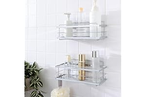 KINCMAX Iron Shower Caddies - Self Adhesive Bathroom Shelves for Showers - Wall Organiser Shampoo Holder Shelf - Peel and Stick On Caddy Bath Tub Rack - Pack of 2 Holders - Silver