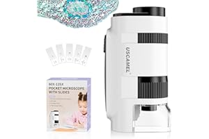 USCAMEL Taschenmikroskop für Kinder und Erwachsene - 60x-135x Mini-Mikroskop, Tragbares Handmikroskop mit 5 Mikroskop-Objektträgern, Perfekt für Mikrobiologische Beobachtungen
