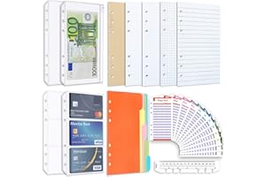 COPSD A6-NachfüLlpapier, A6-Flipchart-Papier Mit 6 LöChern Und Haushaltskarten, ReißVerschlusstaschen, TrennbläTter, Lineale, Haftnotizen Usw. FüR 6-Ring-Flipchart-NotizbüCher, Skizzen, Zeichnungen