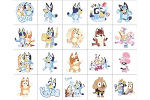 LANSEEDE 20 Pcs Bluey Temporary Tattoos Stickers Birthday Party Supplies Anime Cartoon Fake Tattoos Stickers Party Favors for Fans