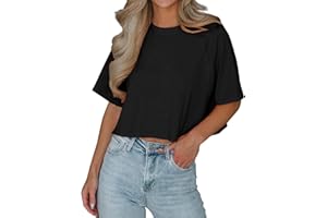 Imily Bela Koszulka damska letnia z krótkim rękawem, basic, crop top, dres do joggingu, damski strój do biegania, oversize, sportowy top
