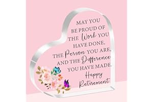 SDOFY Retirement Gifts for Women Retirement Gifts Heart-shaped Acrylic Plaque Happy Retirement Gifts for Teacher Colleagues Friend Nurse Coworkers