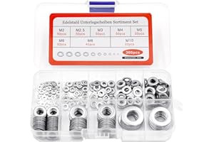 YOOLLY 360 Pcs Flat Washer, Stainless Steel Washers for Bolts, 8 Sizes Metal Washers for Screws M2-M10, Home Automotive Shop Factories Repair Construction