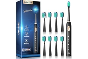 ‎DADA-TECH Ultrasonic Toothbrushes, Electric Toothbrush, Sonic Toothbrush for Adults and Children with 5 Cleaning Modes, Integrated Timer and 9 Toothbrush Heads, Ultrasonic Toothbrush (Black)