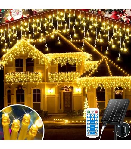 Luci Solari A Ghiacciolo Con 96 LED, 19 Gocce, Telecomando E 8 Modalità Per Decorazioni Natalizie Esterne - 4