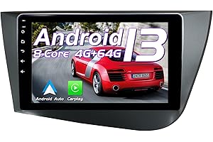 ANEQU Autoradio para Seat Leon MK2 Carplay Bluetooth Android Auto, Stereo Pantalla para Seat Leon MK2 2005-2012 Écran Tactile 9inch, 8-Core 64 Go ROM 4 Go Auto con 4G/GPS/WiFi/BT/Radio/Tpms/FM/USB/Mic/LTE