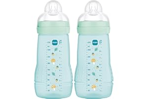 MAM Easy Active Bottles | 2 Pack (2 x 270ml) | Medium Flow MAM Teats Size 2 | Baby Accessories | Blue (Various Designs)
