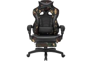 WOLTU Sedia Gaming Pelle PU Sedia Ufficio Ergonomica con Poggiapiedi, Livestreaming Sedia Girevole Poltrona Gaming con Schienale & Sedile Grandi per Persone di Taglia Grande Camuffare