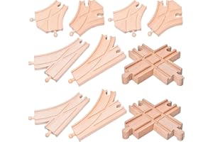 CCCYMM 10 Pcs Wooden Train Track Set, Curved Switch Track and Cross Track Compatible with All Major Brands