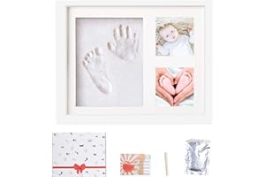Vebetter Cornice Impronta Mani e Piedi Neonati, Impronta Bambino Cornice Bambino Baby con Porta Foto in Legno del Bambino - Kit Impronte Neonato Perfetto per Neonato Ricordo Regalo, Bianco.