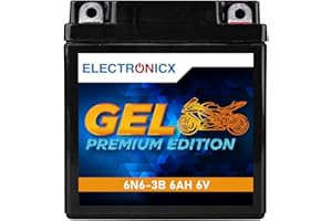 Electronicx GEL-6N6-3B 6V 6Ah Motorradbatterie. Wartungsfrei, versiegelt, auslaufsicher und vibrationsfest. Kompakte Maße – ideal für Roller, Moped, Quad, Rasenmäher, Jetski.