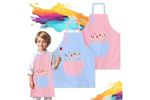 LEDEBOUK Grembiule Pittura Bambini,2 Pezzi Grembiule Asilo Bambino,7-13Anni Grembiule Scuola Elementare Bambina,Grembiule Impermeabile con Tasca, Grembiule Cucina Bambino Per Scuola Pittura Cucina(Rosa e Blu)