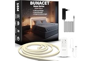 ‎BUNACET BUNACET LED Strip Warmweiss 16M 24V, Neon LED Streifen Dimmbar 3000K, Wasserdicht Neon Lichtband 960LEDs, Silikon Flexibel LED Band mit Fernbedienung und Netzteil für Innen Aussen(2 Rollen)
