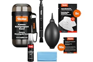 Rollei Kamera Reinigungsset Travel, 7-in-1 Kamera Säuberung Set für DSLR mit Lenspen Blasebalg Reinigungstücher Linsen Reinigungsflüssigkeit Objektivreinigungs Set für Sony Nikon Canon Reinigungskit