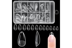 BUTBU Nail Tips, 120PCS Soft Gel Full Cover Nail-Tip, Press on Fase Artificial Nails tips, Clear Acrylic nails tip, 12 Sizes NAIL Extensions Kit for DIY Manicure Nail Art Salon (Short Almond 02)