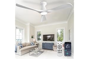 Depuley Ventilateurs de plafond 52 pouces avec lumières : Ventilateur de plafond Blanc encastré à profil bas - Dimmable Ventilateur à moteur DC silencieux avec télécommande APP Timer