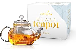 Charbrew Glass Teapot Borosilicate Glass Teapot Tea Strainer for Loose Leaf Tea (400ml)