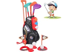 QXLXS Ensemble de Jouets de Golf, Ensemble de Golf pour Tout-Petit, Valise de Golf pour Enfants, avec 6 Balles, 3 Clubs, 2 Trous, Jouets de Sport d'intérieur et d'extérieur Garçons Filles Golf