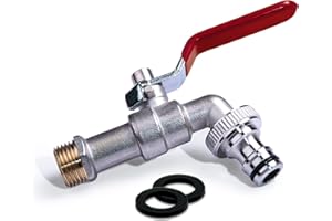 WATERGO Premium IBC Auslaufhahn rot/rost- und frostsicherer Auslaufhahn 3/4 Zoll Wandanschluss für Wassertank oder Regentonne/IBC Hahn 3/4 Zoll aus Messing mit 3/4 Zoll Ausgang + e-Book
