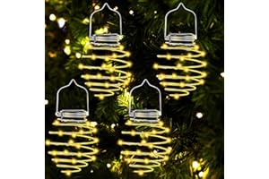 Afaneep 4 Stück 80 LED Metall Solarlampe zum Aufhängen im Freien, Solarlampen Solar Spirallichter IP65 wasserdichte Solarlaterne für Garten, Terrasse, Veranda, Geburtstagsparty(Gelb）