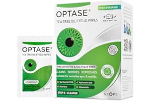 Optase Tea Tree Oil Eyelid Cleansing Wipes - Daily Hygiene & Relief from Blepharitis, Tired and Dry Eyes - 20 Pack