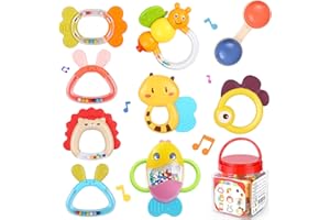 MOONTOY Rassel zestaw do zagryzania, zabawka dla dzieci w wieku od 0 3 6 9 miesięcy, 9 szt., grzechotka, zabawka dla małych dzieci, zabawka edukacyjna dla chłopców, dziewcząt, prezent