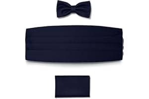 BRERA 67 Fascia da Smoking + Papillon + Fazzoletto da Taschino di diversi Colori e Taglie in raso, Set 3 pezzi Accessori da Uomo Classico per Abiti Eleganti