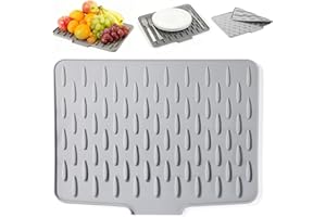 O OLAX Abtropfmatte Geschirr,Silikon Abtropfmatte Spüle mit Effektiver Wasserumleitung, Auslaufsicherer Arbeitsplattenschutz Aus Silikon und Rutschfestem Design, Abtropfmatte Spüle für Küchenspüle