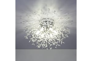 Stepeak Lámpara de Techo LED Moderna de Cristal, Candelabro de Fuegos Artificiales de Cromo, Colgante de 6 Luces G9 Regulable, para Sala de Estar, Dormitorio, Comedor, Cocina, Pasillo
