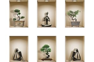 The Nisha 6 PC Pack Art Magic Pictures Peel and Stick 3D Vinyl Removable Wall Sticker Decals DIY Sticky Backsplash (Lighting Spots), Bonsai and Black Yoga 600-UK